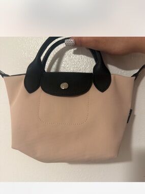 Longchamp small Le Pliage Tote in Blush with Black Trim